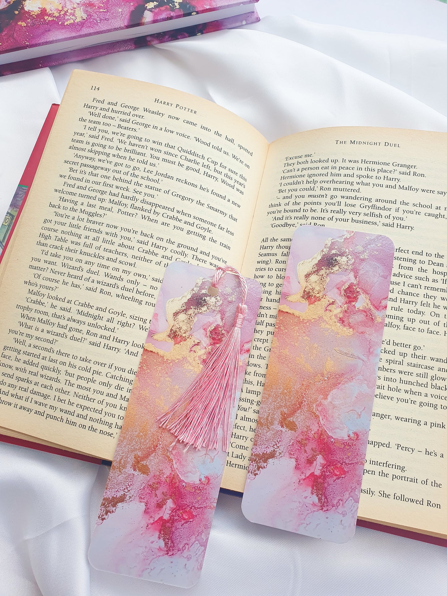 Pink Alcohol Ink bookmark.