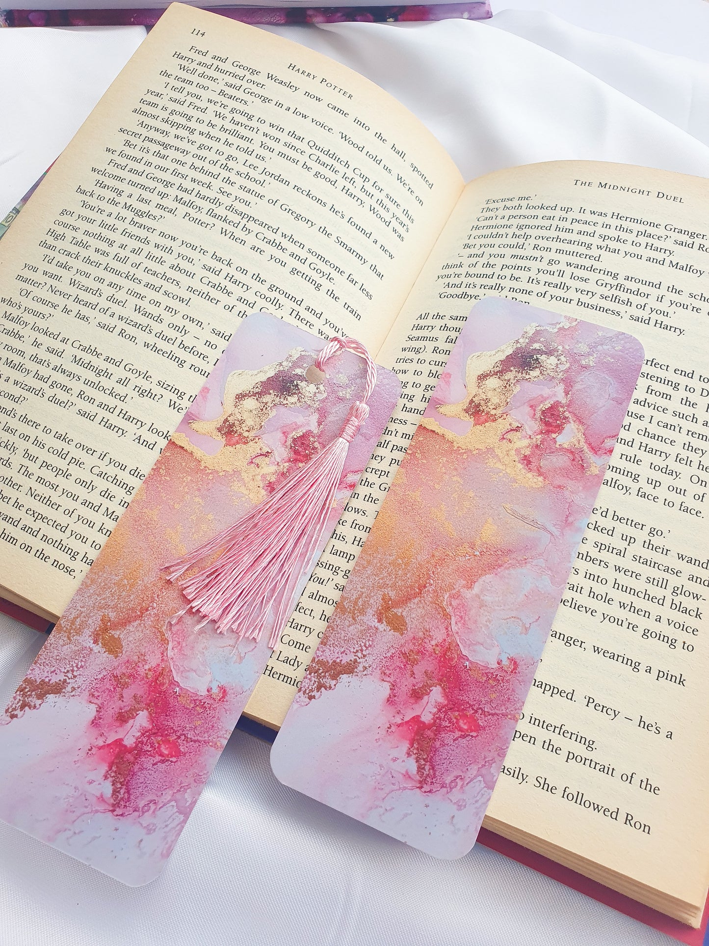 Pink Alcohol Ink bookmark.