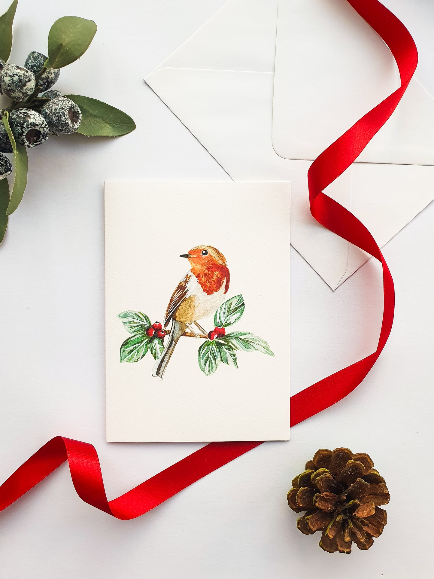 Robin Christmas Greetings Card - Illustrated Watercolour Artwork