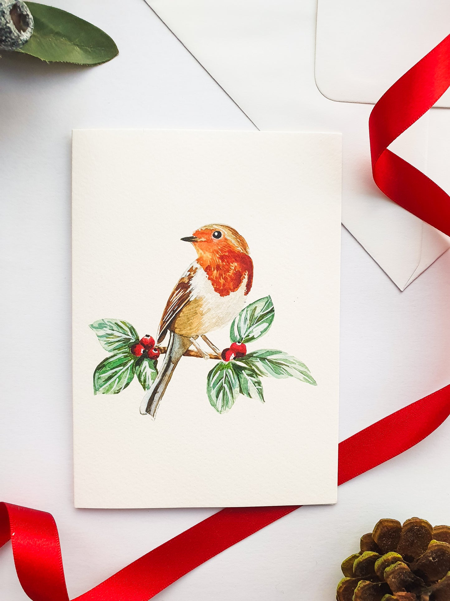 Robin Christmas Greetings Card - Illustrated Watercolour Artwork