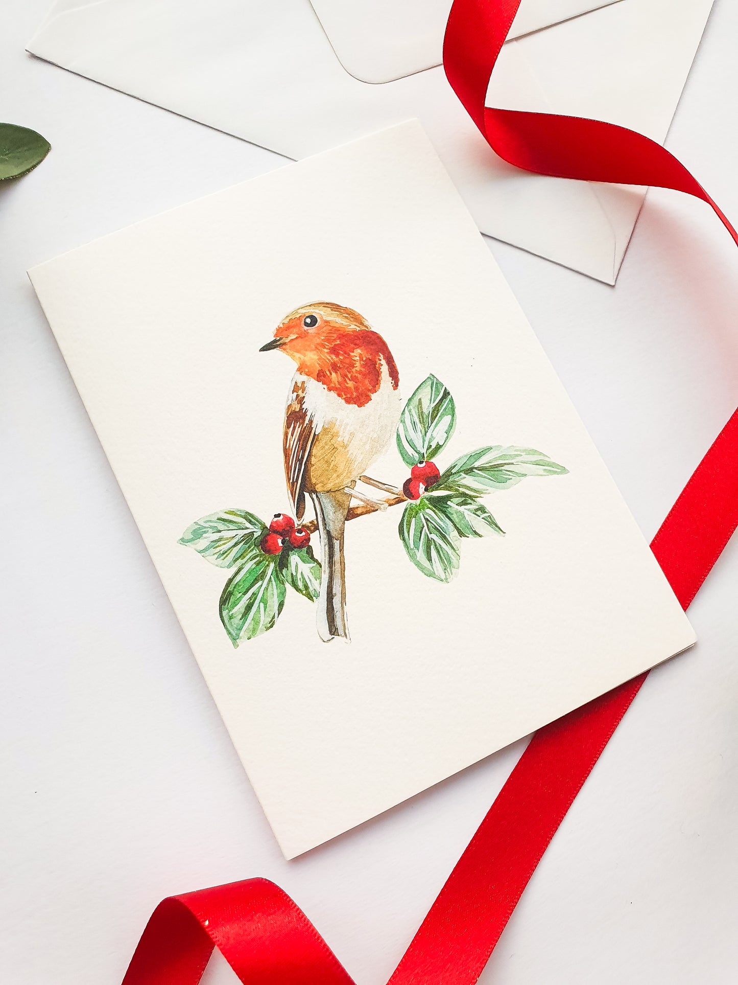 Robin Christmas Greetings Card - Illustrated Watercolour Artwork