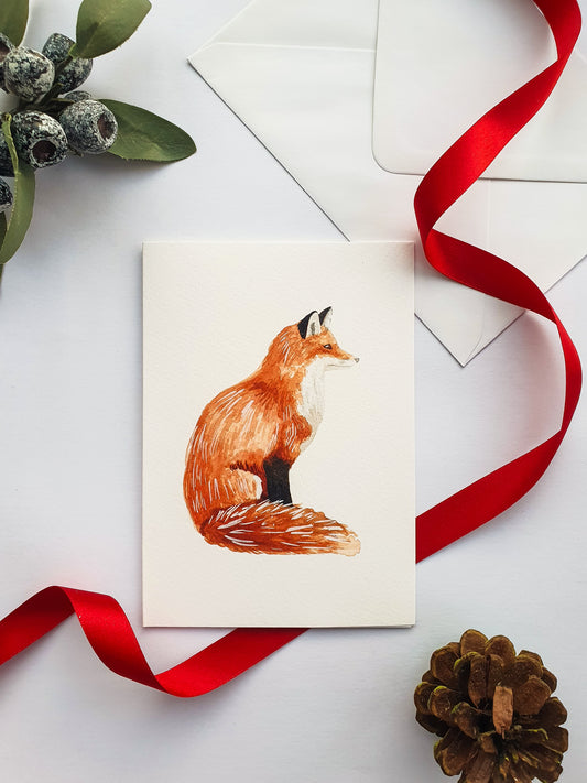 Fox Christmas Greetings Card - Illustrated Watercolour Artwork