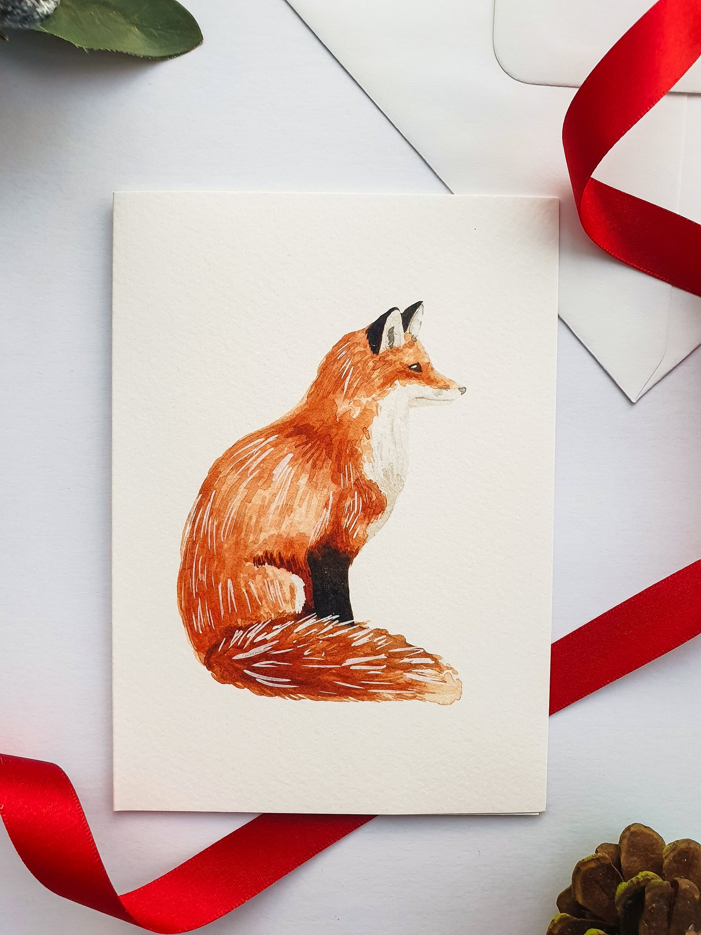 Fox Christmas Greetings Card - Illustrated Watercolour Artwork