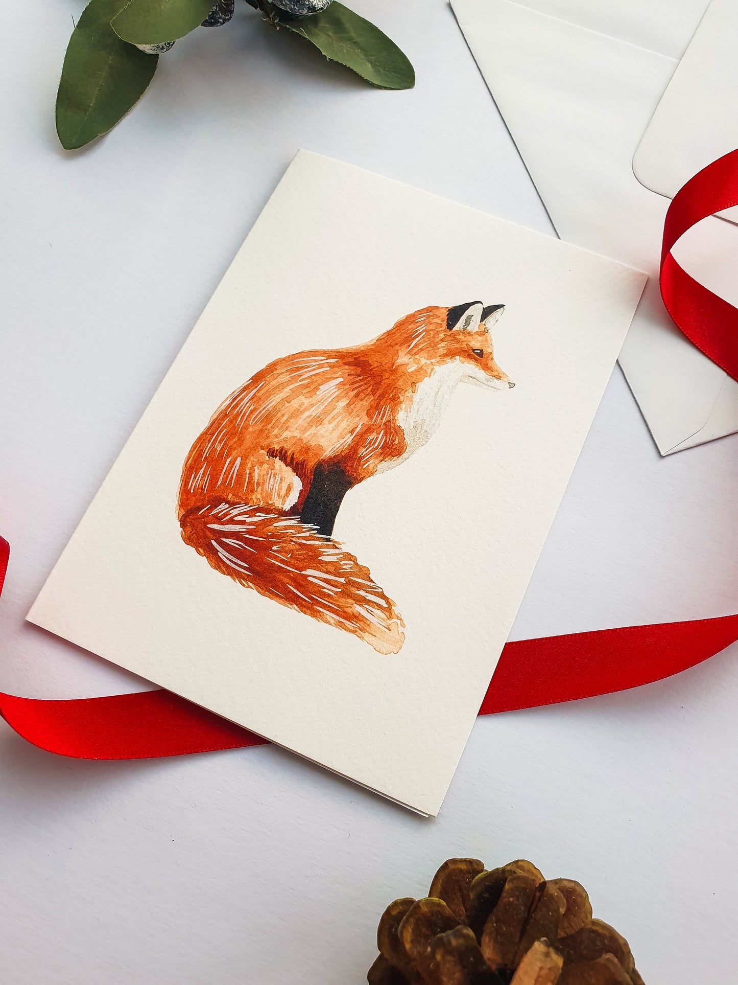 Fox Christmas Greetings Card - Illustrated Watercolour Artwork