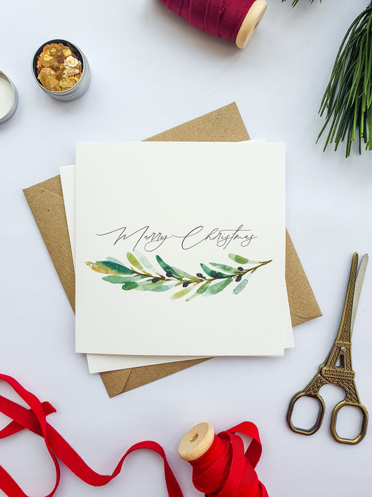 Olive Branch Christmas Greetings Card - Illustrated Watercolour Artwork