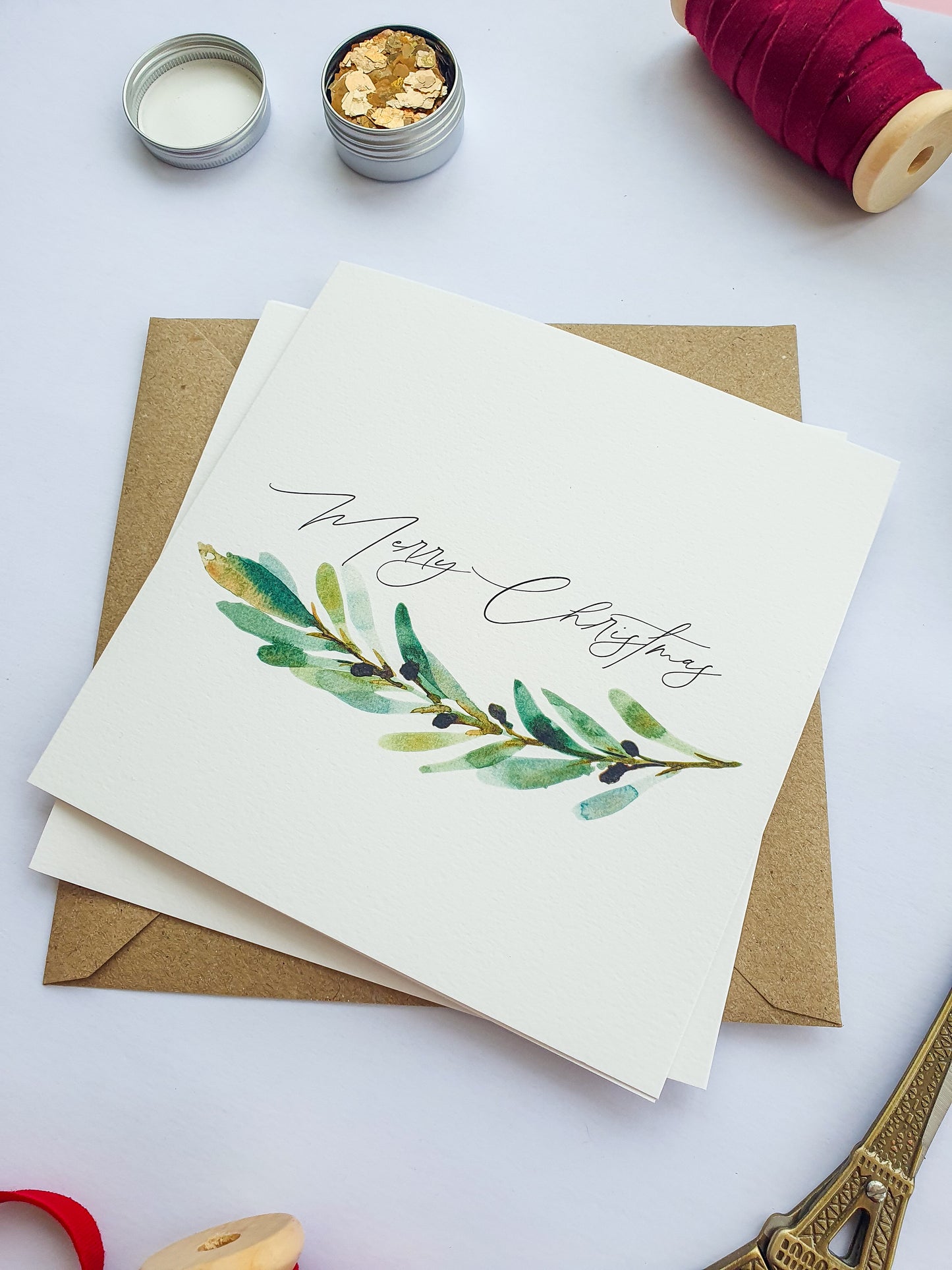 Olive Branch Christmas Greetings Card - Illustrated Watercolour Artwork