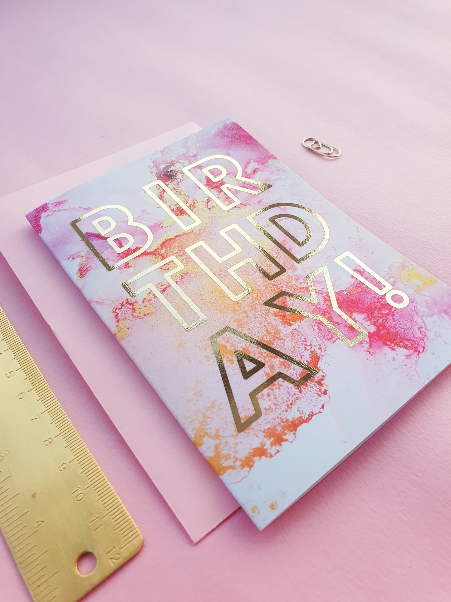 Happy Birthday - Greeting Card - Pink Marble - Gold Foiling - A6
