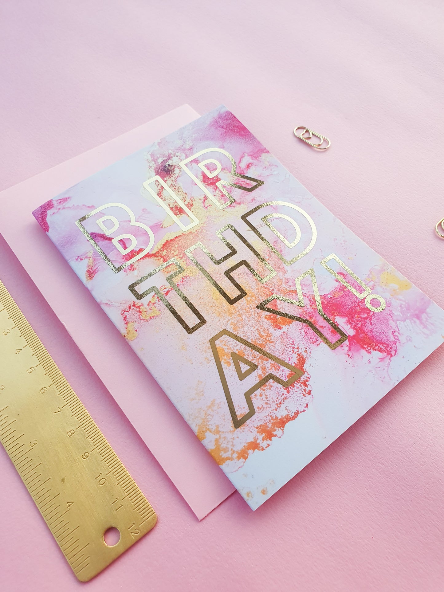 Happy Birthday - Greeting Card - Pink Marble - Gold Foiling - A6