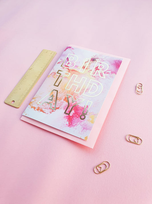 Happy Birthday - Greeting Card - Pink Marble - Gold Foiling - A6