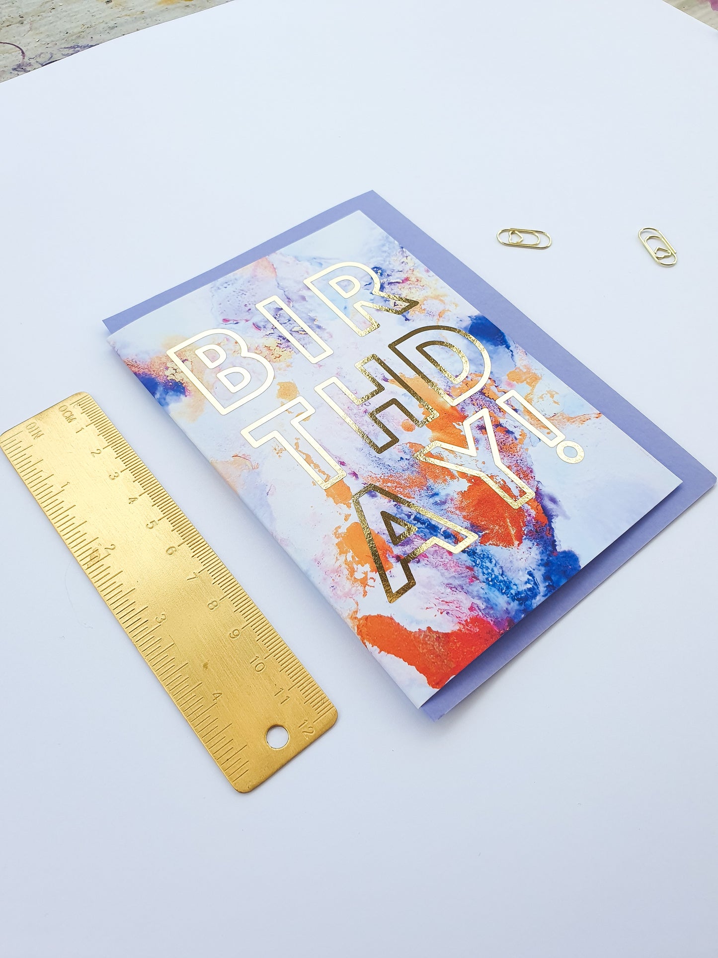 Happy Birthday - Greeting Card - Purple Marble - Gold Foiling - A6