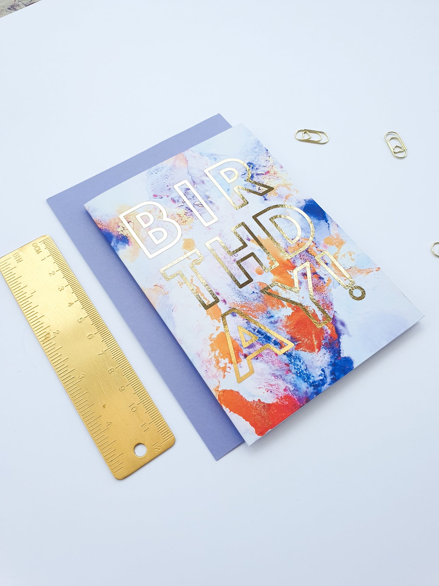 Happy Birthday - Greeting Card - Purple Marble - Gold Foiling - A6