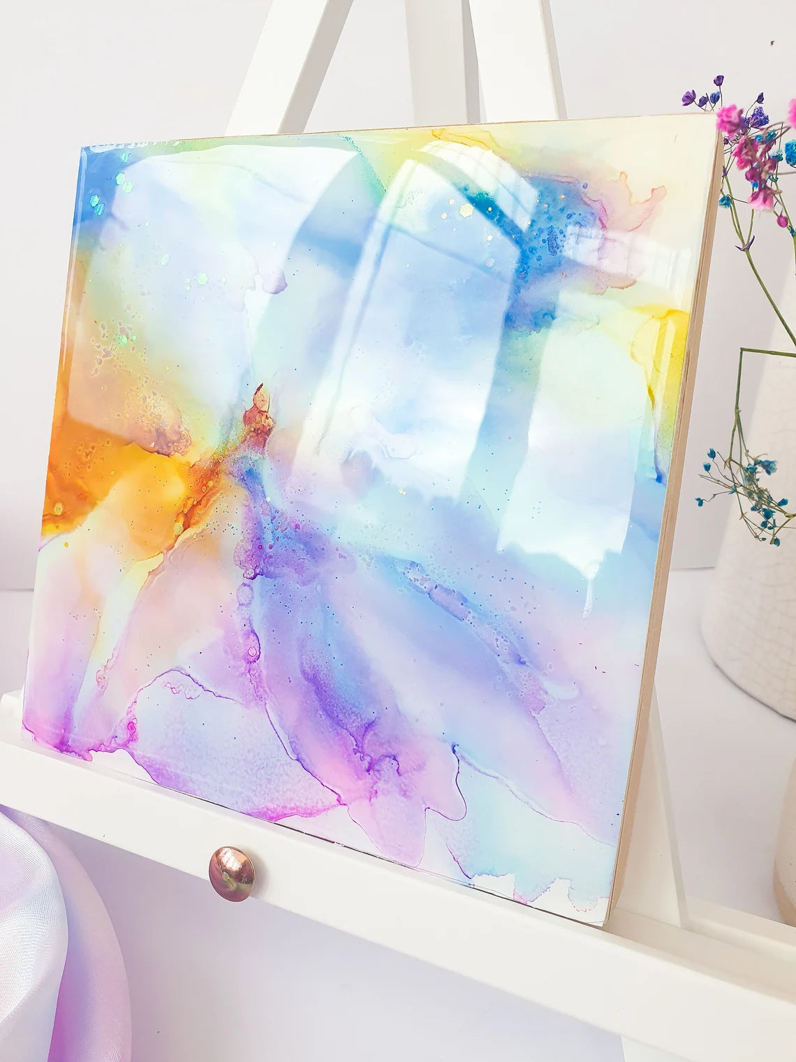 Original Resin Alcohol Ink Painting - Opal I