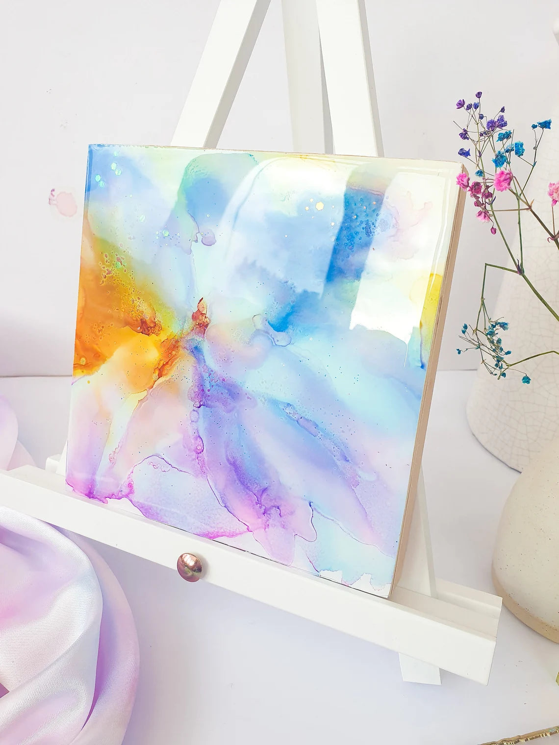 Original Resin Alcohol Ink Painting - Opal I