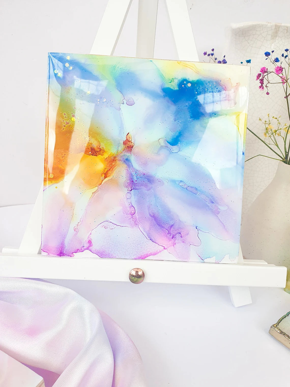 Original Resin Alcohol Ink Painting - Opal I