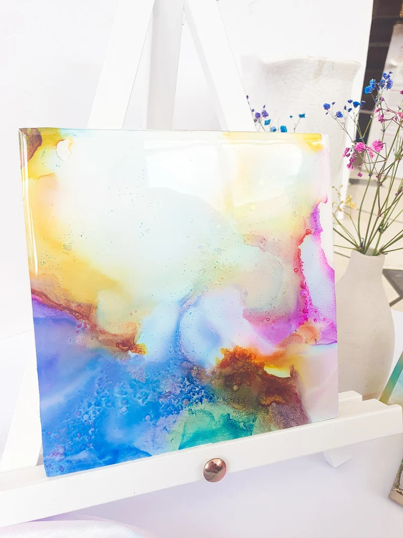 Original Resin Alcohol Ink Painting - Opal II